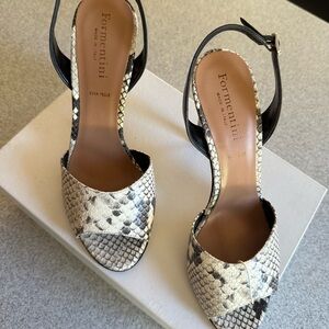 Women's Black and Cream Snakeskin Sandals